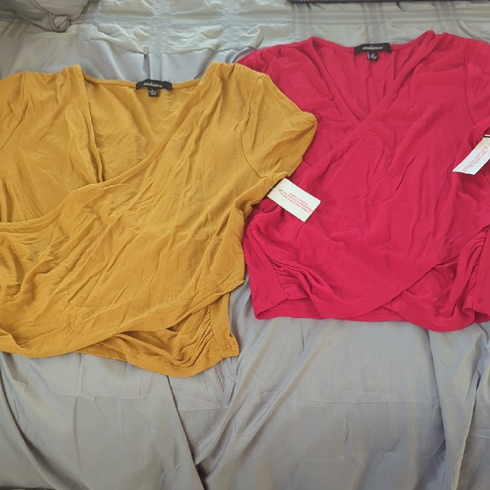 Women's V-Neck Crop Tops Red and Mustard Size M & L.